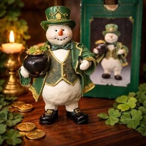 Kurt Adler Irish Snowman Musical Figurine Danny Boy St Patrick’s Decor w Box